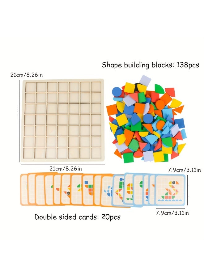 كابسترو لوحة ألغاز الأشكال الخشبية من كابسترو للأطفال - 138 قطعة من المكعبات الهندسية مع 20 بطاقة مزدوجة الجوانب | لعبة مطابقة الأشكال والتعلم المبكر على طريقة مونتيسوري للأطفال من عمر 3 سنوات فما فوق - Image 3